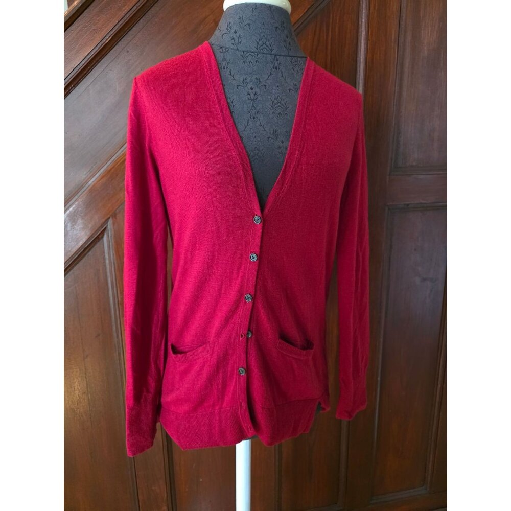 Ann Taylor Loft Womens Red Wool Blend Cardigan Sweater With Pockets Size Small
